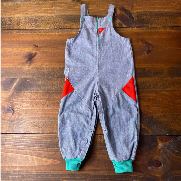 VINTAGE 80? Disney Winnie The Pooh Blue Red Bib Overalls Made in USA Baby 18-24M - Picture 10 of 14